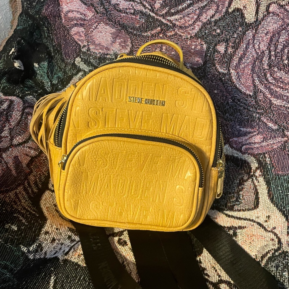 Steve Madden Mustard Yellow Embossed Backpack